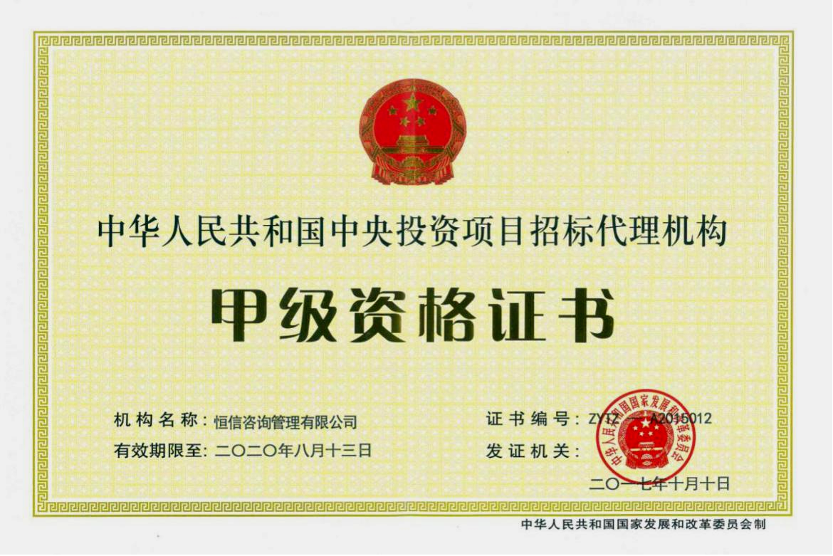 中央投资资质证书